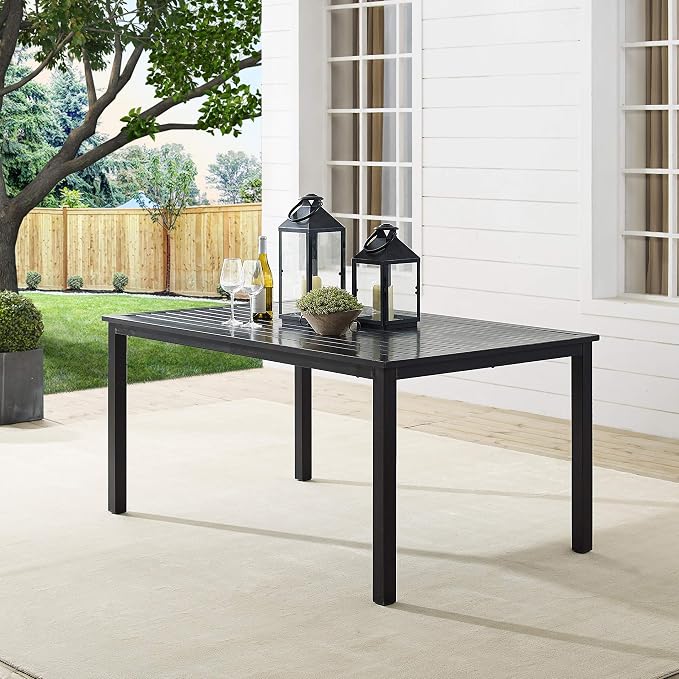 Crosley Furniture Kaplan 6-Person Rectangular Outdoor Dining Table with Umbrella Hole for Outside Patio, Oil-Rubbed Bronze