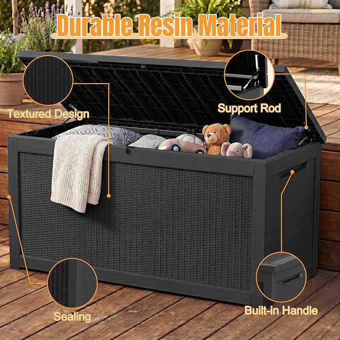 Outdoor Storage Box,320 Gallon Resin Deck Box,Waterproof & UV Resistant Lockable Package Delivery Bin,Toy Cabinet for Indoor & Outdoor