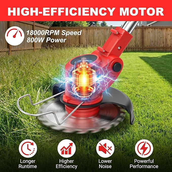 21V Cordless Weed Wacker with Wheels, 3-in-1 String Trimmer/Lawn Edger/Brush Cutter, 2x2.0Ah Battery & 3 Blades, Adjustable Height, Lightweight & Easy for Thick Weeds & Small Yards – Homeowner