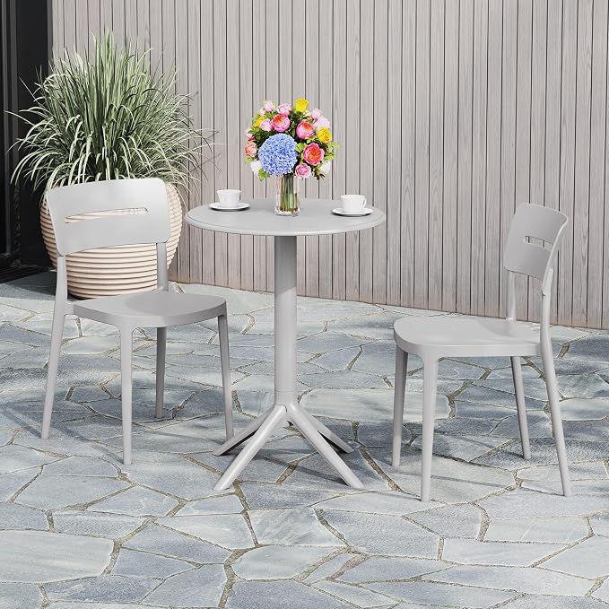 WestinTrends Playa 3-Piece Outdoor Resin Patio Bistro Set with Stackable Patio Dining Chairs, Gray
