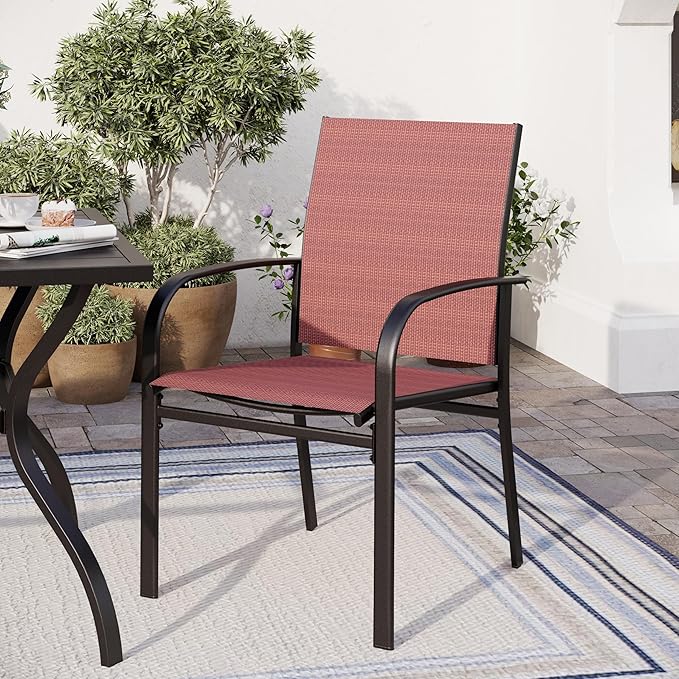 SUNSHINE VALLEY Patio Dining Set for 8, 60" x 60" Square Metal Table with Umbrella Hole, 8 x Stable Dining Chairs, Outdoor Table and Chairs Set for Lawn Backyard and Deck, Red