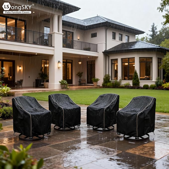 Patio Swivel Chair Cover 4 Pack,Waterproof Heavy Duty Outdoor Chair Covers,Outdoor Swivel Chair Cover for Patio Furniture Covers(30W x 34D x 36H inches),Black