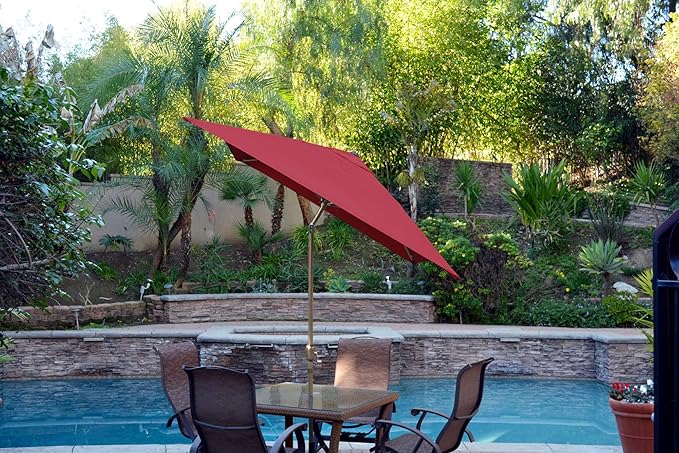 Jeco Aluminum Patio Market Umbrella Tilt with Crank, Fabric & Bronze Pole, Burgundy, 6.5' x 10'