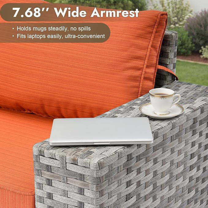 12 Pieces Patio Furniture Set, Wicker Outdoor Sectional Sofa with Coffee Table Comfy Cushions, Modern Modular Deep Seat Rattan Couch Conversation Set for Backyard Porch Yard,Orange