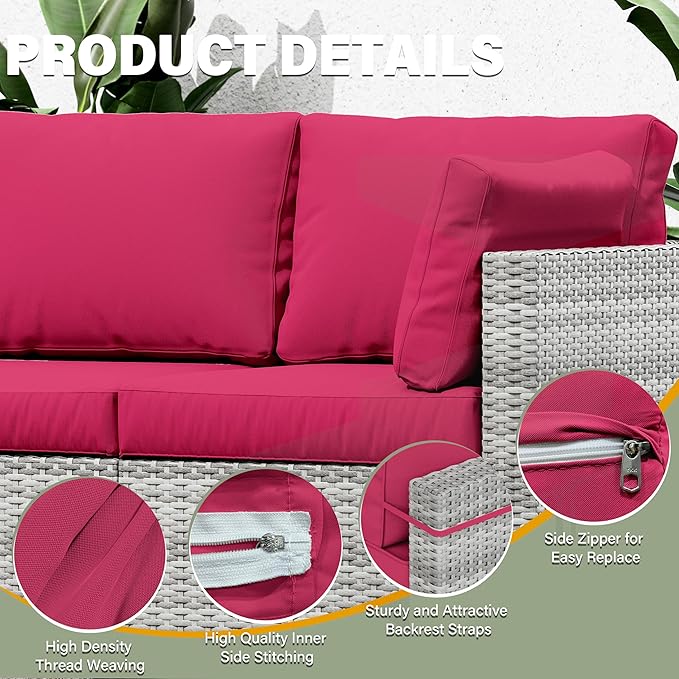 8 pcs Outdoor Cushion Slipcovers Outdoor Patio Cushions Covers Replacement Waterproof with Zipper w/3 Seat Cushion Covers and 5 Backrest Pillow Covers, Covers Only