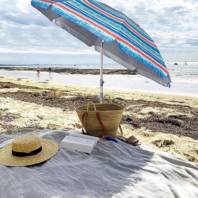 Blissun 7.2' Beach Umbrella with Sand Anchor, Outdoor Portable Beach Umbrella for Sand with Tilt Pole, Carry Bag, Air Vent