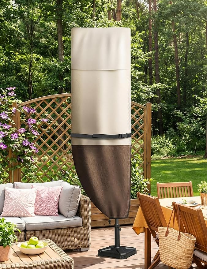 Vailge Patio Umbrella Cover for Double-Sided Umbrella 13-15 Feet, 600D Oxford Outdoor Umbrella Cover Waterproof Windproof, Patio & Outdoor Umbrella Cover with Support Pole, Storage Bag