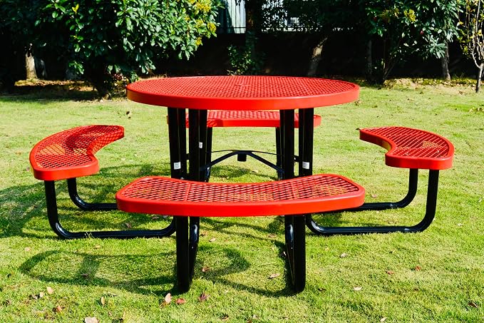 Heavy Duty Heavy Duty 46 inch Expanded Metal Round Picnic Table (Red)