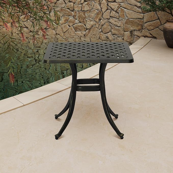 Clihome 21" Patio Table Outdoor Bistro Table Cast Aluminum Patio Dining Table Patio Tables for Outside Table for Garden, Backyard, and Porch