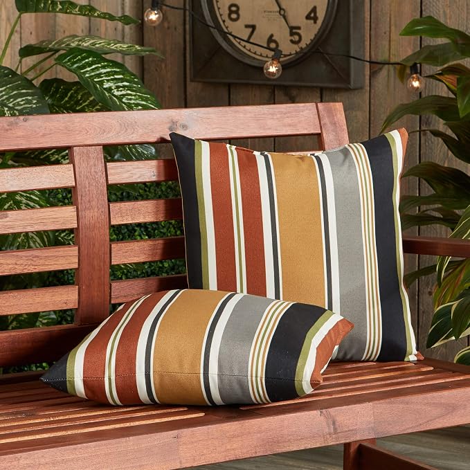 South Pine Porch Outdoor 17-inch Square Accent Pillow, Set of 2, Brick Stripe