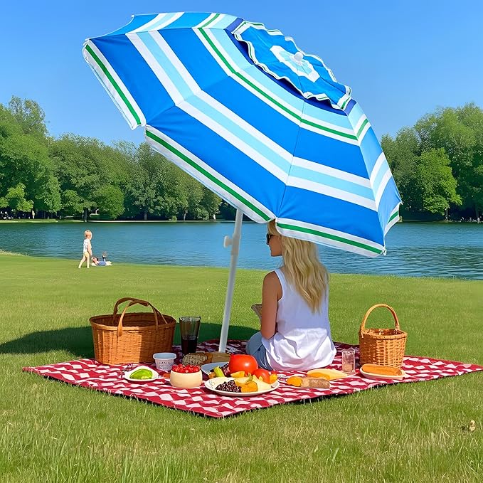 Aohanoi Outdoor Umbrella - Sun Protection, Rain Resistant, Windproof with Manual Open-Close Feature - Ideal for Beach, Camping, and Picnics