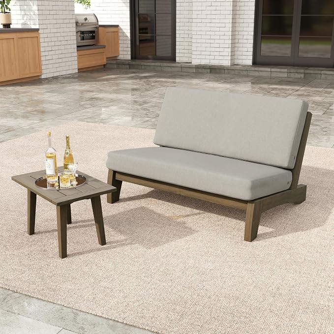 2 Pieces Patio Furniture Sets, All-Weather Outdoor Wood Bistro Set Patio Conversation Side Table Chiars and Patio Loveseat for Balcony, Backyard