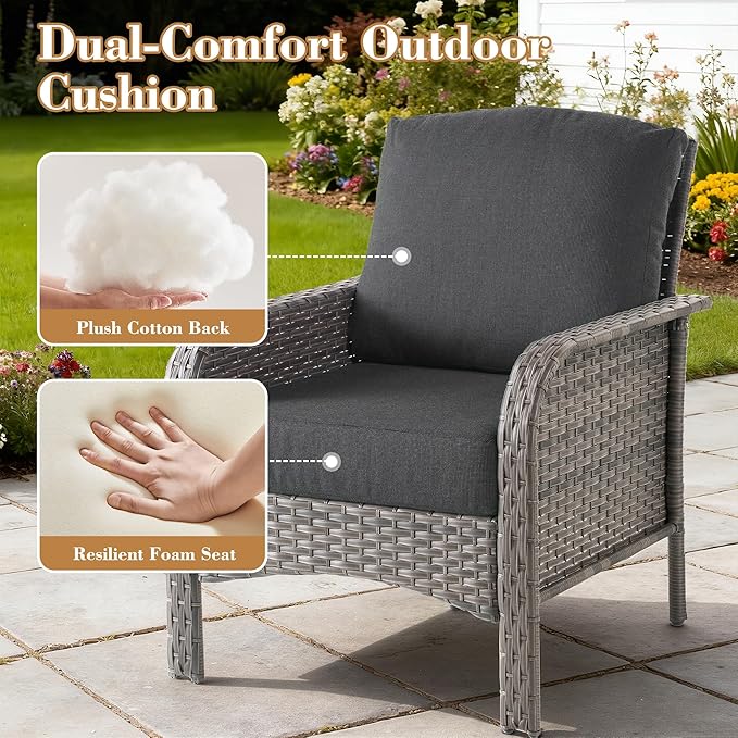 7 Pieces Patio Conversation Sets,Patio Furniture Set with Swivel Rocking Chairs,Coffee Table, Side Table, All Weather Rattan Wicker Outdoor Sectional Furniture Set for Porch Balcony Backyard Black