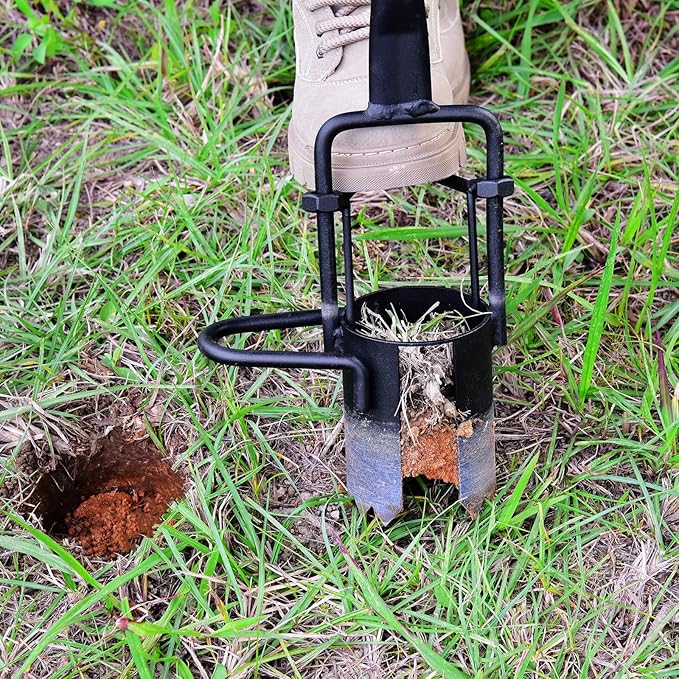 Omesata Sod Plugger, Bulb Planter with Long Handle and Serrated Base Garden Tool, Bulb Transplanter Also Grass Plug Tool for Digging Holes to Plant Tulips, Iris, Daffodils