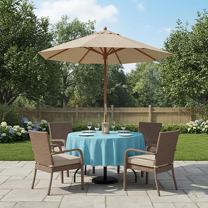 Outdoor Tablecloth Wrinkle-Free Stain Resistant Waterproof Polyester Fabric Table Cover with Zipper Umbrella Hole for Picnic/Party/Dinner/Patio Garden(60inch Round,Zippered,Aqua Blue)