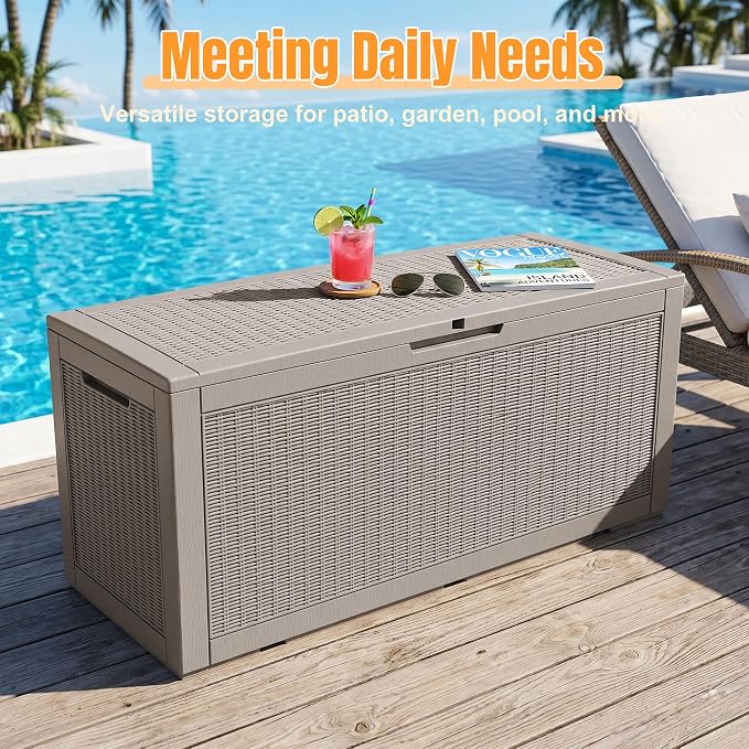Outdoor Storage Box-160 Gallon Resin Deck Box,Waterproof & UV Resistant Lockable Package Delivery Bin,Toy Cabinet for Indoor & Outdoor
