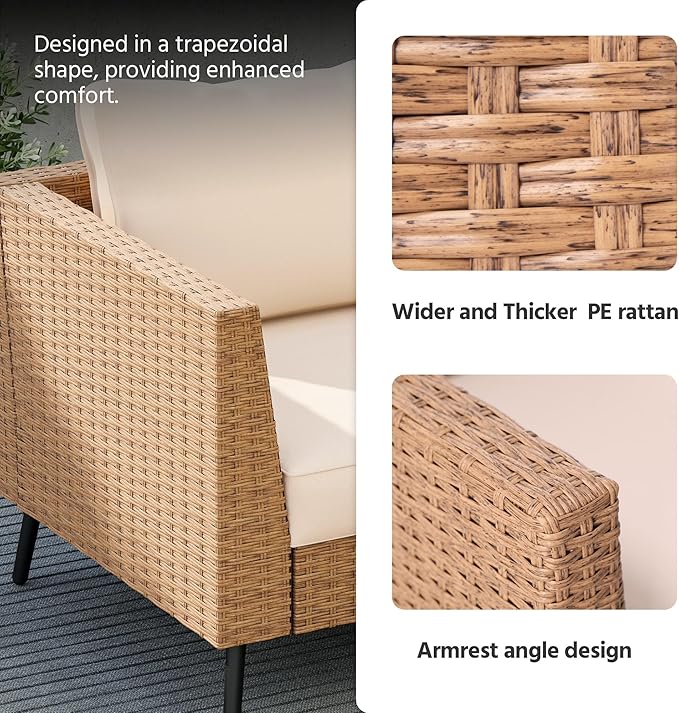 LAUSAINT HOME 6 Pieces Outdoor Patio Furniture Sets, Rattan Conversation Sectional Set with Cushions and Storage Box, Patio Sofa with Outdoor Table