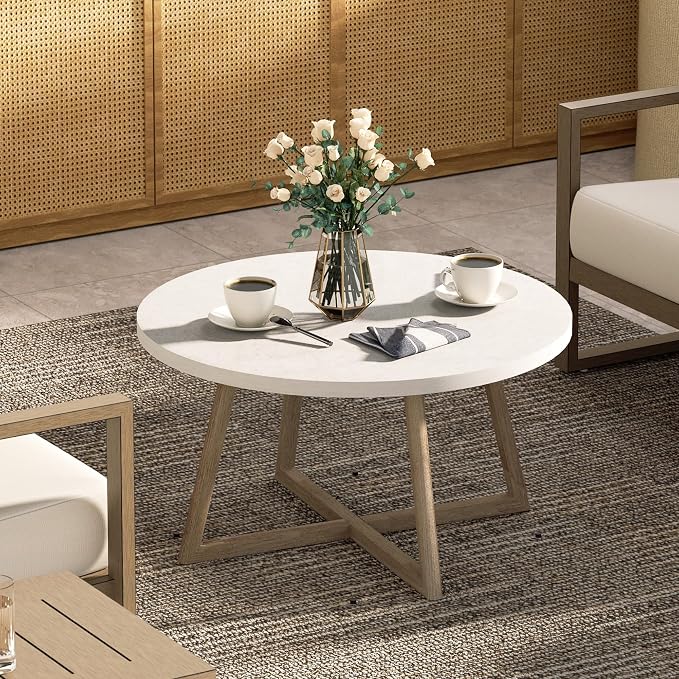 Ulax furniture Outdoor Concrete Coffee Table, Patio Side Table for Indoor/Outdoor