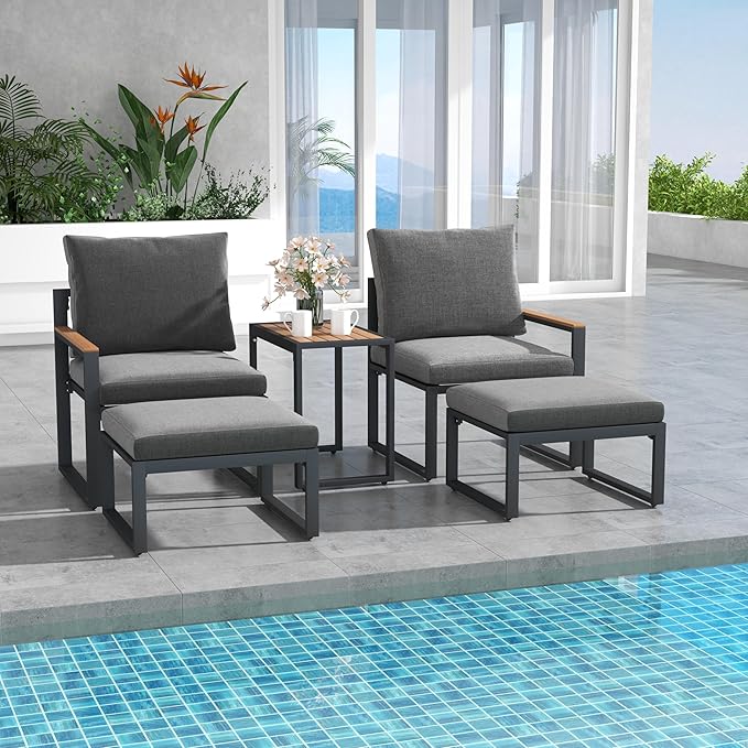 Tangkula 5 Pieces Patio Furniture Set, Aluminum Frame Weatherproof Outdoor Conversation Set with Soft Cushions, Space Saving Design, for Backyard, Poolside, Porch, Balcony