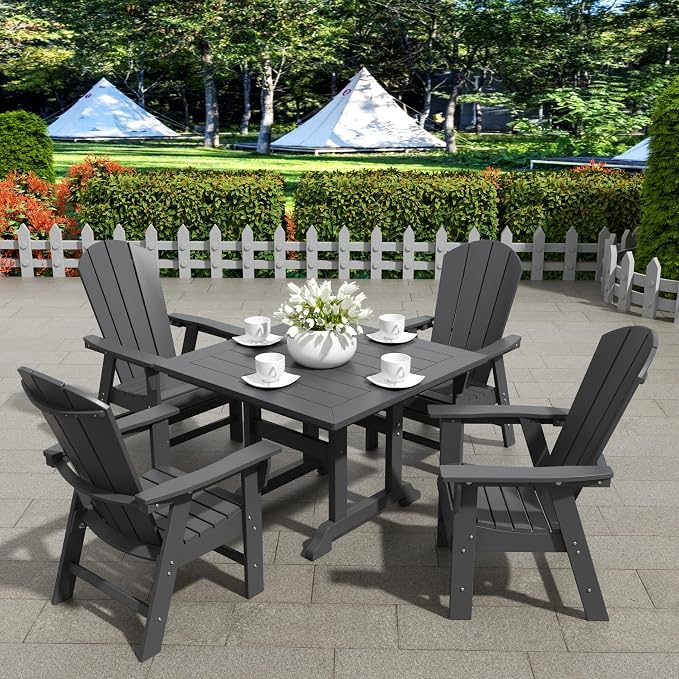 WestinTrends Malibu Outdoor Dining Table, All Weather Poly Lumber Adirondack 43" Trestle Square Patio Table with Umbrella Hole, Gray