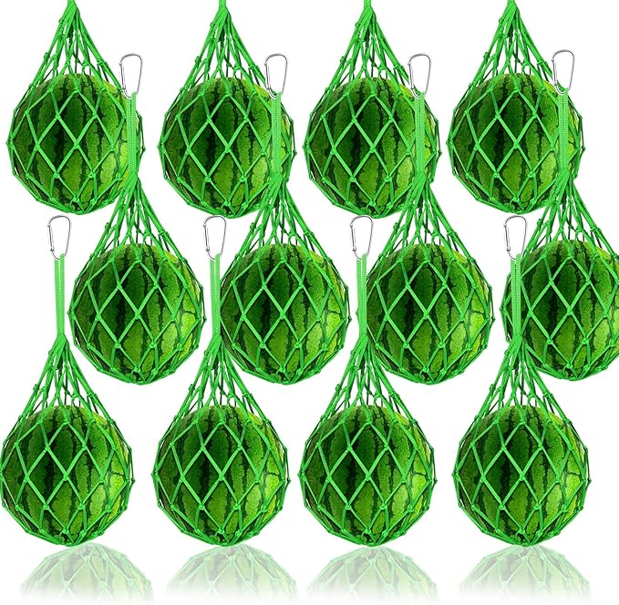 12 Pack Melon Hammocks Cradles, Melon Hammock for Trellis Heavy Duty Watermelon Nets with Hooks (Green)