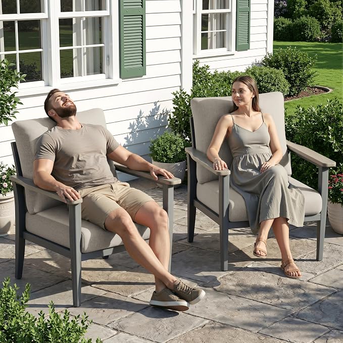 Aluminum Outdoor Patio Furniture Set 2-Piece, Patio Conversation Set Sectional Furniture Set with High Backrest & Thickened Cushions for Garden, Backyard, Poolside, Sand