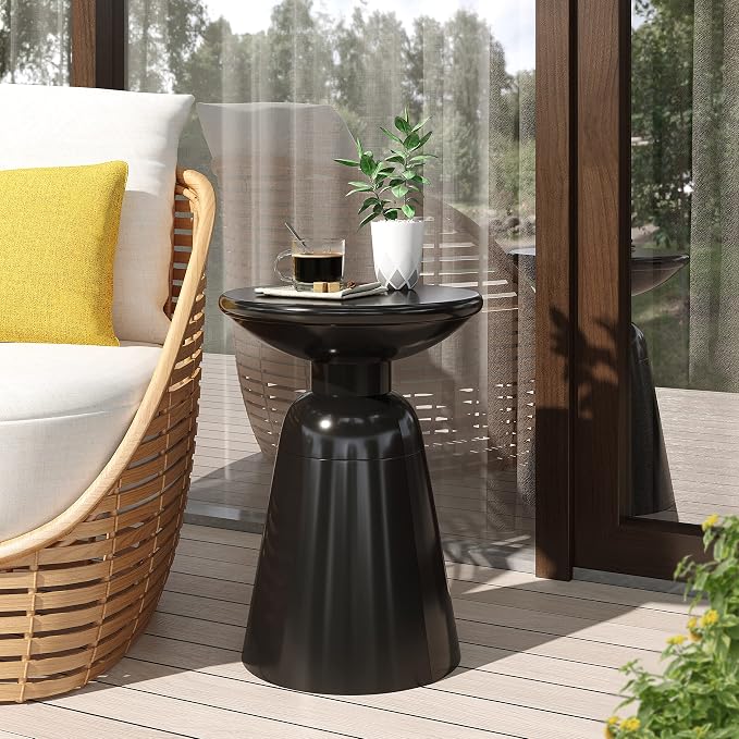 Outdoor Metal Side Table, Black