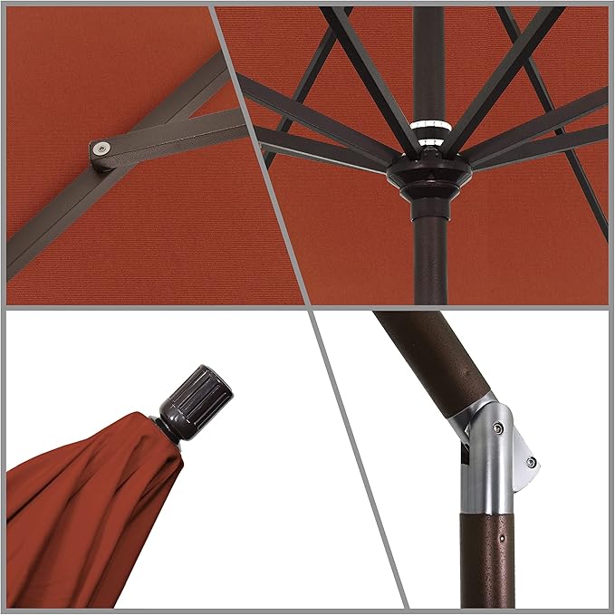 California Umbrella 11Ft Premium Sunbrella Patio Umbrella, Hand-Crank, Tilt-Collar, Bronze Frame, Terracotta Fabric