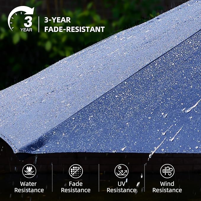 15Ft Patio Umbrella - Large Beach Umbrella W 12 Sturdy Ribs,UPF50 Outdoor Table Umbrella,Picnic Market Umbrella W Base Crank Handle for Pool,Yard,Garden
