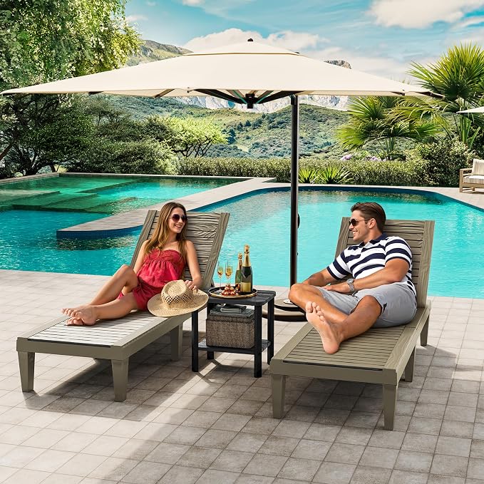 KAMABOKO Adirondack Outdoor Side Table, 2-Tier HDPE End Table 16" Weatherproof Square Storage Tables for Porch Patio Pool Backyard Lawn and Indoor, Black with Wood-Like Grain
