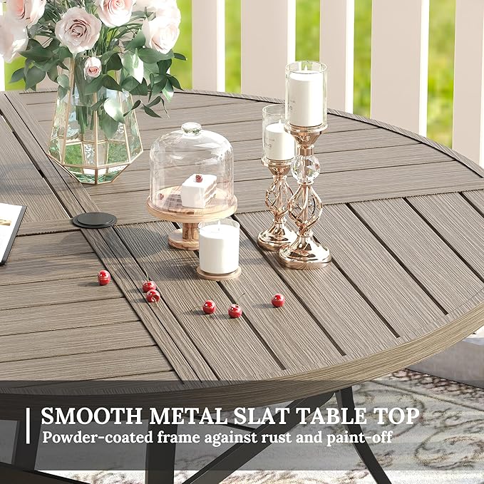 VICLLAX Patio Dining Set for 6, 6 Seats Outdoor Furniture Includes 50.1" Round Patio Table and Swivel Padded Chairs, Grey Wood Grain Tabletop and Grey Fabric