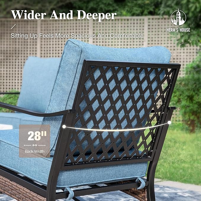 HERA'S HOUSE 6 Piece Metal Patio Furniture Set, All Weather Outdoor Conversation Set with 3-Seat Sofa, 4 Fixed Chairs & Coffee Table, 7 Seats for Backyard, Garden, Deck, Navy Blue