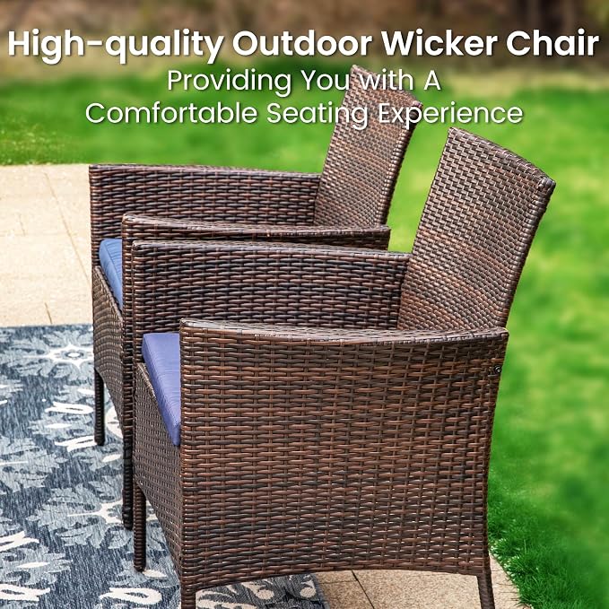 PHI VILLA 9 Pieces Square Outdoor Dining Set for 8, 57” Wood-Like Large Metal Steel Dining Table & Rattan Wicker Chairs with Cushions, Dining Furniture Set for Patio, Deck, Yard, Porch