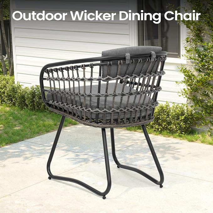 Pellebant 7-piece Outdoor Dining Set for 6 - Weather-Resistant Patio Dining Furniture Set, 83" Aluminum Outdoor Table with Umbrella Hole, Wicker Chairs with Cushion for Deck, Porch, Backyard, Gray