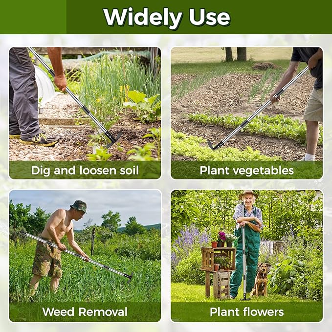 Weed Puller Tool with Long Handle - 54" Heavy Duty Manual Weeder & Garden Hoe, 2 in 1 Uprooting Tool for Yard, Lawn, Flower Bed, and Patio, Durable Weed Remover for Gardening (54")