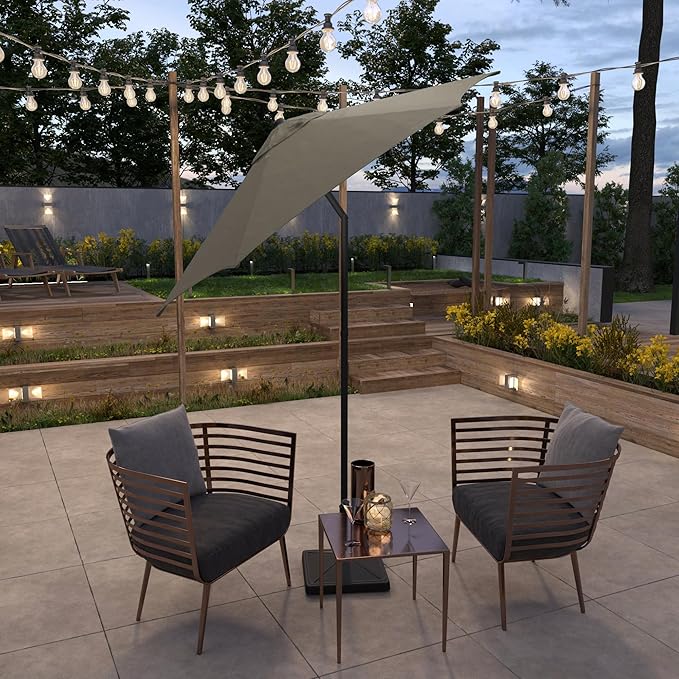 Sunline 7.5 ft Patio Umbrella with Crank & Push Button Tilt, Outdoor Market Umbrella with UV Protection & Wind Vent, Metal Frame for Deck, Pool & Table, Taupe