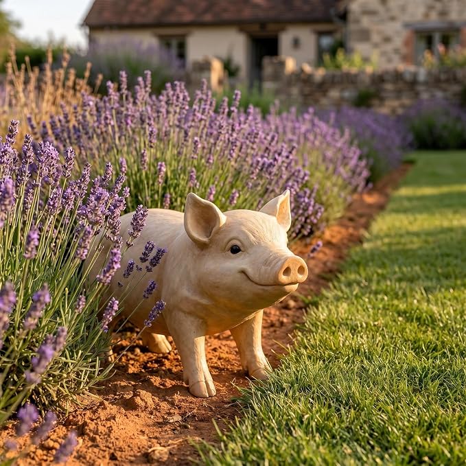 25.6" Cute Pig Resin Garden Statue | Farmhouse Animal Yard Decor, Lifelike Farmhouse Pig Sculpture, For Yard or Patio