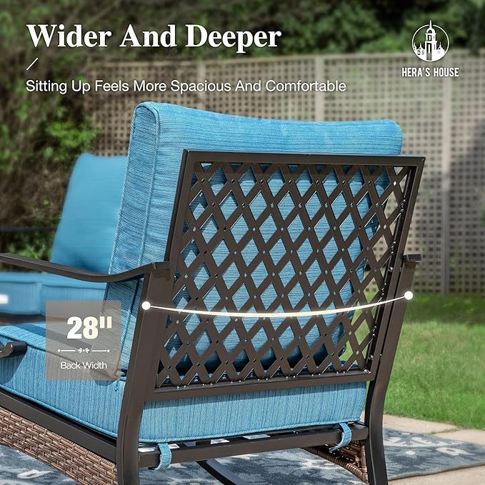 HERA'S HOUSE 6 Piece Metal Patio Furniture Set with 56" Fire Pit Table, All Weather Outdoor Conversation Set 7 Seats, 3 Seat Sofa, 2 Swivel Chair, 2 Fixed Chair for Backyard Garden Deck, Pacific Blue