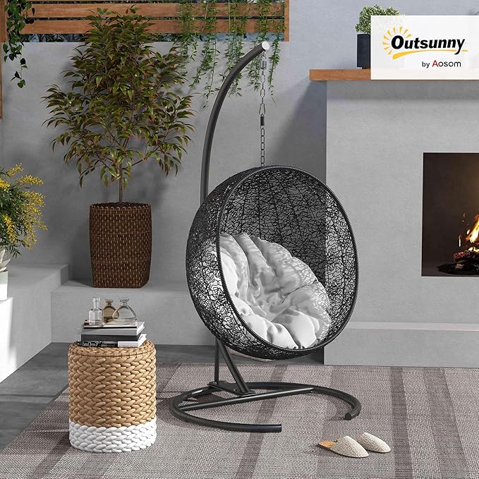 Outsunny Hanging Hammock Chair Stand with Round Base, C Hanging Stand Frame for Hammock Chair, Egg Chair, Porch Swing Chair, Indoor & Outdoor, Black