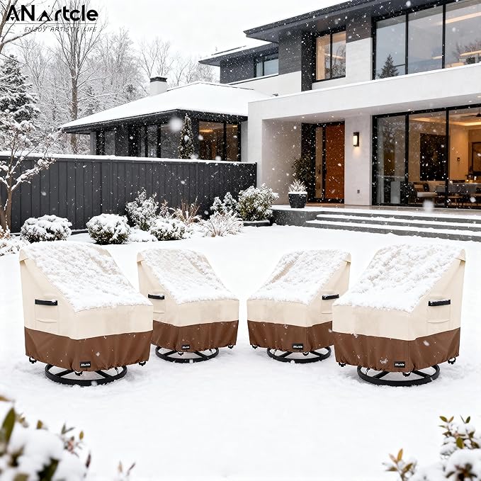 ANartcle Swivel Patio Chair Cover 4 Pack,600D Waterproof Heavy Duty Outdoor Chair Cover(35 W x 37 D x 36 H inches),Patio Furniture Covers,Outdoor Furniture Covers Waterproof,Beige&brown
