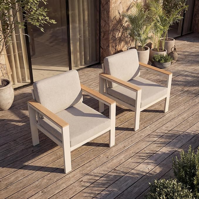 7-Seater Beige Aluminum Patio Conversation Set, Outdoor Sectional Sofa Set with Coffee Table, 1.5mm Thick Powder-Coated Frame, Weather Resistant Outdoor Furniture with Washable Waterproof Cushions