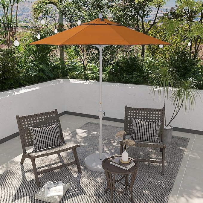 California Umbrella 7.5' Rd. Aluminum Patio Umbrella, Crank Lift, Collar Tilt, White