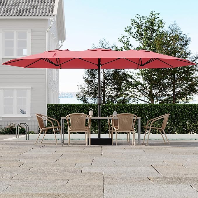 Double-Sided Patio Market Umbrella, 15Ft Large Outdoor Umbrella with Base Included, Double-Topped Outdoor Umbrellas for Poolside Lawn Backyard