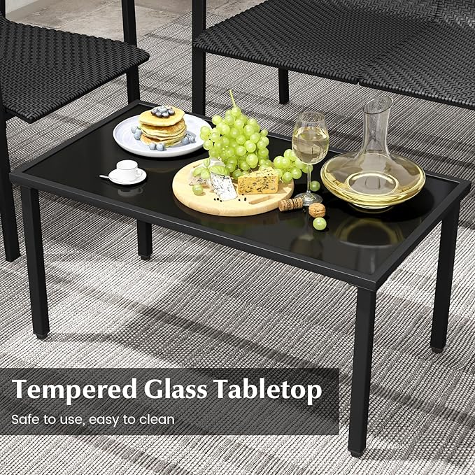 HAPPYGRILL 8 Pieces Wicker Patio Conversation Set with Coffee Table, PE Rattan Chairs with Galvanized Metal Frame, Outdoor Table and Chairs Set for Small Space, Balcony, Poolside, Backyard (Black)