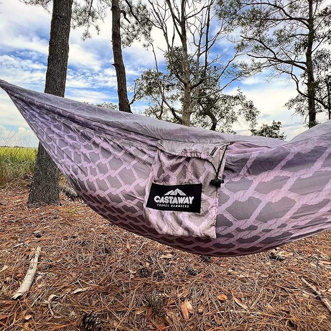 Castaway Travel Hammocks Double Rope Design Camping Hammock with 2 Tree Straps, Triple Stitched Durable Nylon Material, Compact Design for Backpacking, Travel, Beach, Backyard, Patio, Hiking