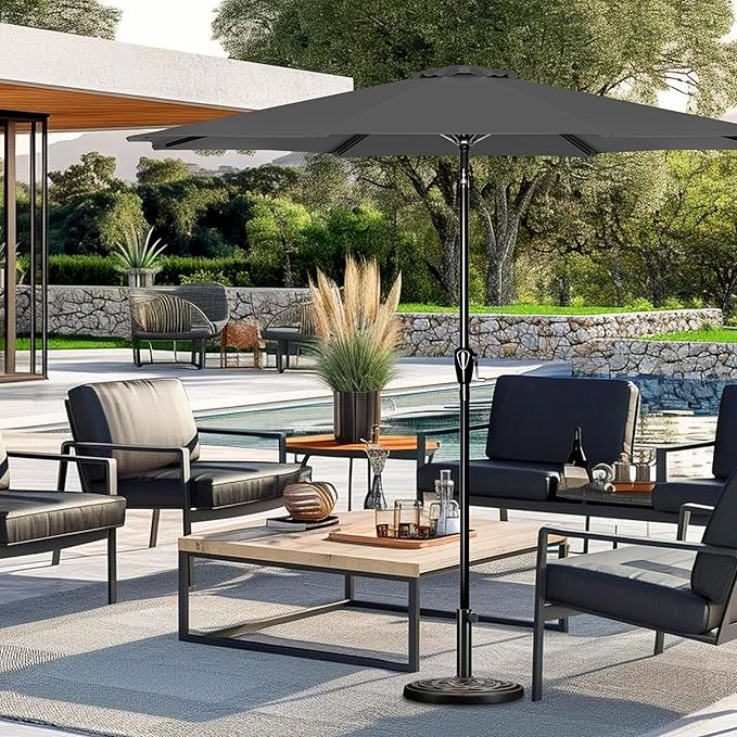 YSSOA 9' Patio Umbrella Outdoor Table Market Yard Umbrella with 8 Sturdy Ribs, Grey