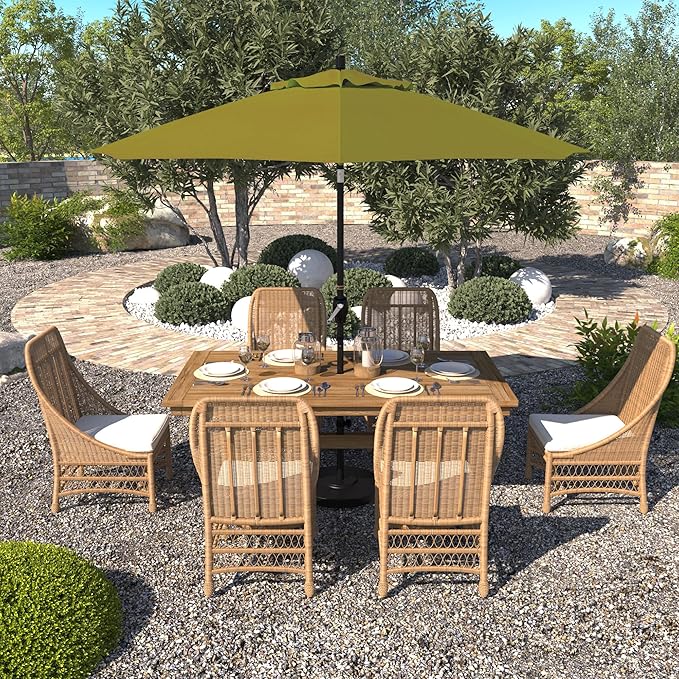 California Umbrella 9' Round Aluminum Market Umbrella, Crank Lift, Push Button Tilt, Black Pole, Pacifica