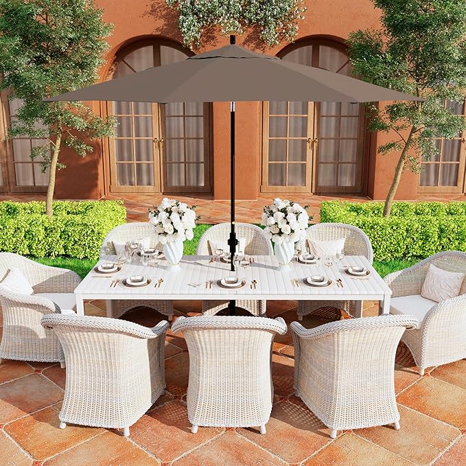 California Umbrella 11Ft Premium Sunbrella Patio Umbrella, Hand-Crank, Tilt-Collar, Black Frame, Taupe Fabric