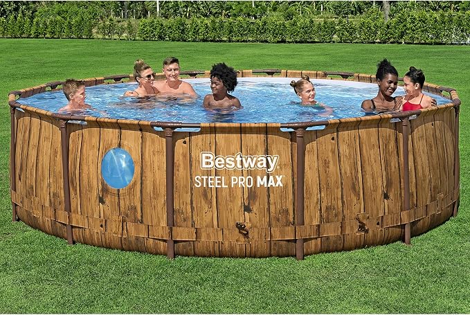 Bestway: Steel Pro MAX - Splashview Round Swimming Pool Set - 14' x 42", Above Ground, Tritech Construction, Filter Pump, Ladder, Cover, ClickConnect