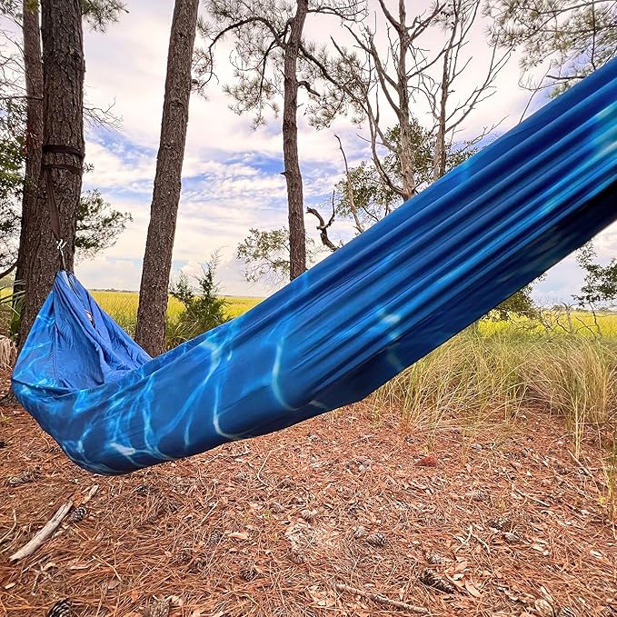 Castaway Travel Hammocks Double Water Design Camping Hammock with 2 Tree Straps, Triple Stitched Durable Nylon Material, Compact Design for Backpacking, Travel, Beach, Backyard, Patio, Hiking